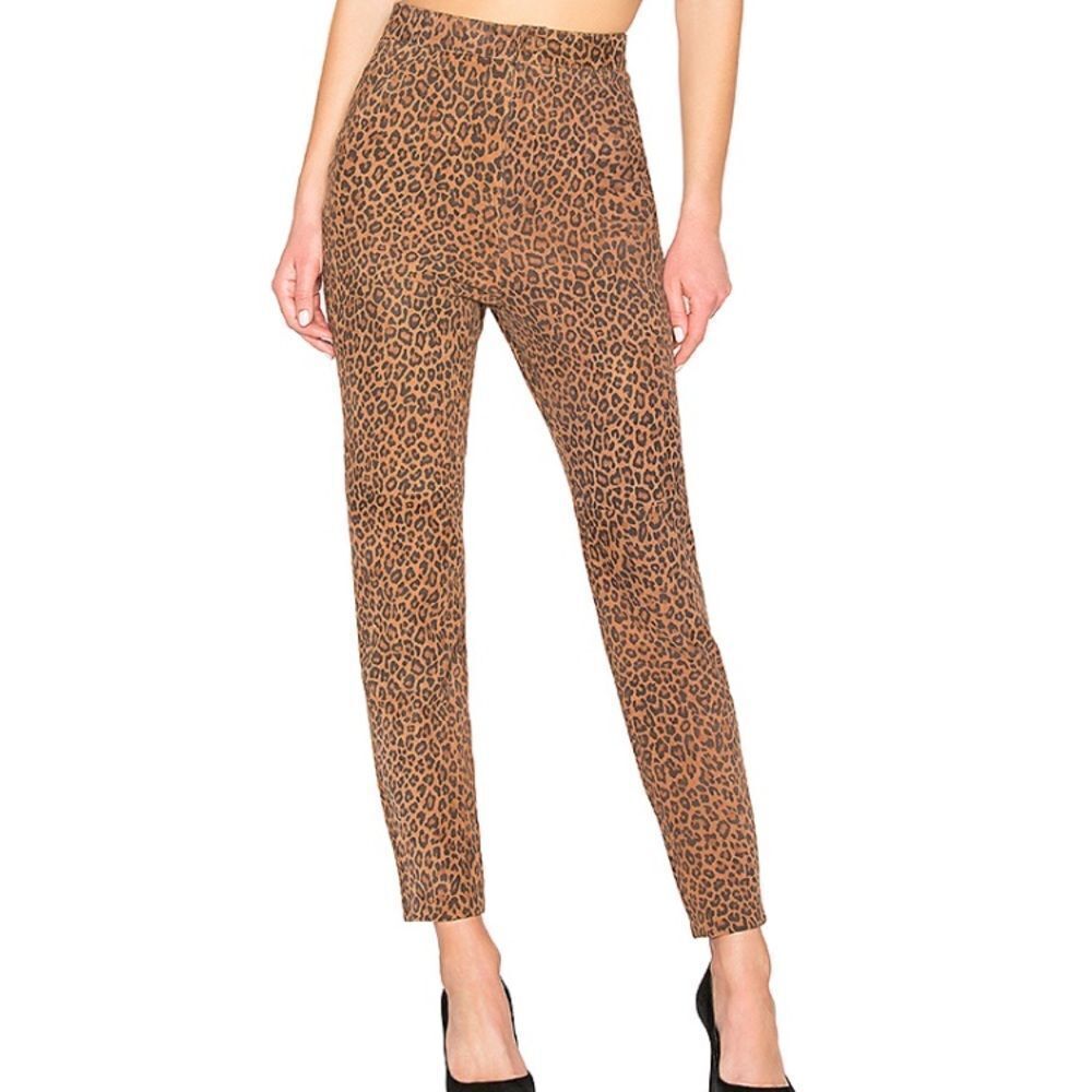 LPA Leopard High Waisted Leather Suede Straight Leg Pants Revolve